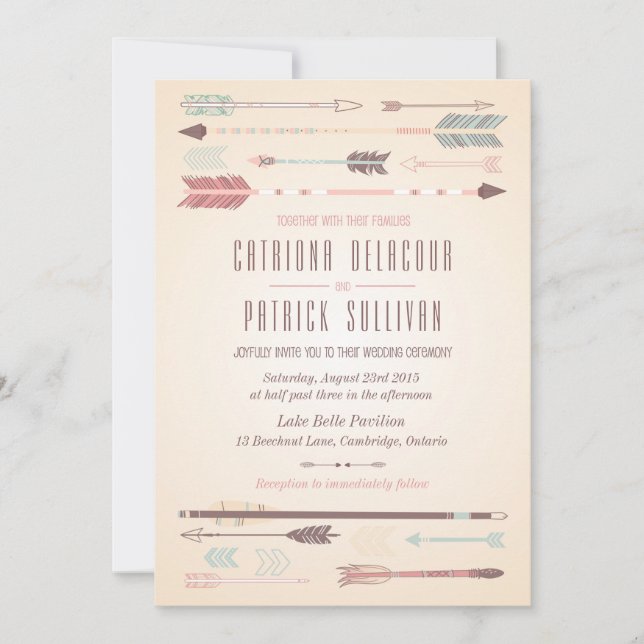 Vintage Tribal Arrows Bohemian Wedding Invitation (Front)