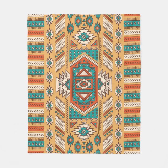 Vintage tribal ethnic seamless illustration patter fleece blanket (Front)