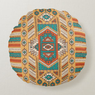 Vintage tribal ethnic seamless illustration patter round cushion