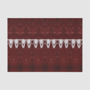 Vintage Tribal Pattern Burgundy Red Bull Cow Skull Tissue Paper