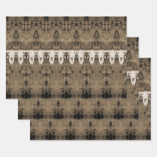 Vintage Tribal Pattern Sepia Bull Cow Skull Wrapping Paper Sheet