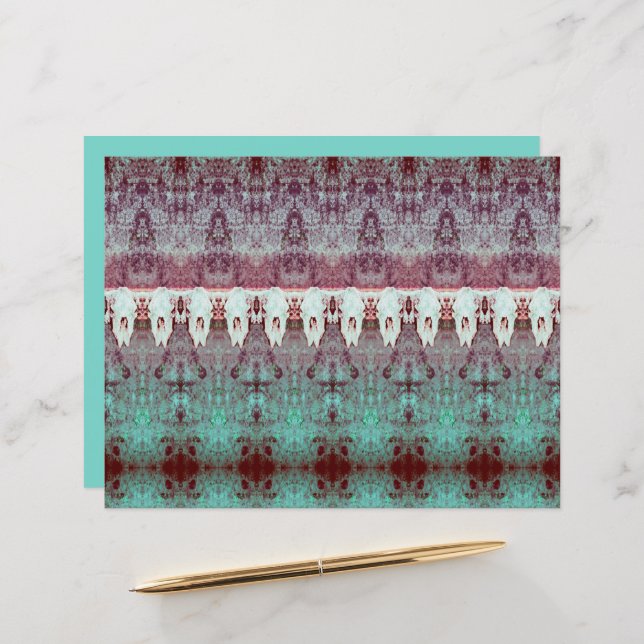 Vintage Tribal Pattern Teal Bull Cow Skull Country (Front/Back In Situ)