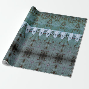 Vintage Tribal Pattern Teal White Bull Cow Skull Wrapping Paper