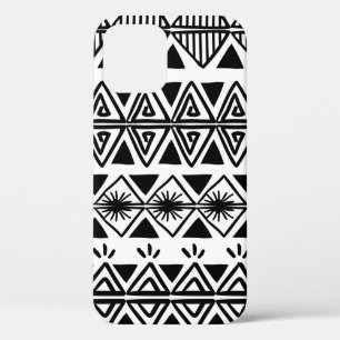 Vintage tribal pattern with black and white hand d iPhone 12 case