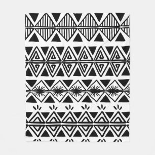 Vintage tribal pattern with black and white hand d fleece blanket