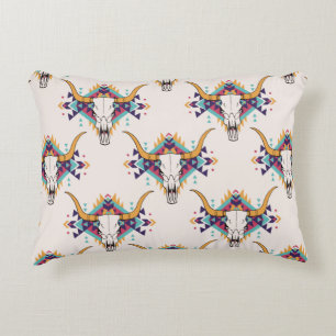 vintage tribal seamless pattern with bull skull an decorative cushion