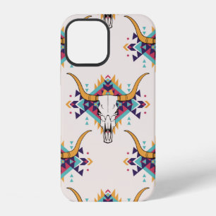 vintage tribal seamless pattern with bull skull an iPhone 12 case