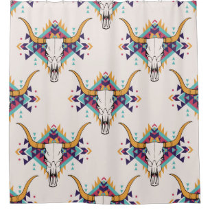 vintage tribal seamless pattern with bull skull an shower curtain
