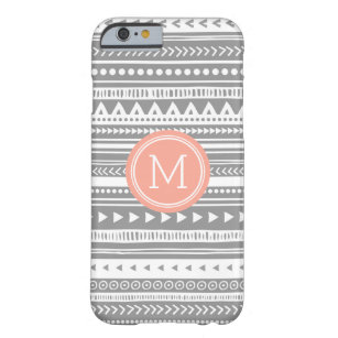 Vintage Tribal Stripes Pattern Grey Peach Monogram Barely There iPhone 6 Case
