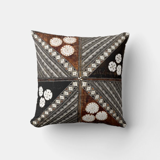 Vintage Tribal Tapa Pattern from Fiji Cushion (Front)