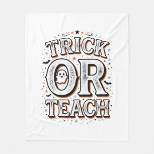 Vintage Trick Or Teach Halloween Teacher Shirt Des Fleece Blanket