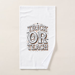 Vintage Trick Or Teach Halloween Teacher Shirt Des Hand Towel