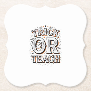 Vintage Trick Or Teach Halloween Teacher Shirt Des Paper Coaster