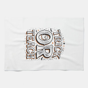 Vintage Trick Or Teach Halloween Teacher Shirt Des Tea Towel