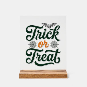 Vintage Trick Or Treat Halloween Typography Design Acrylic Sign
