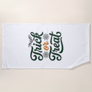 Vintage Trick Or Treat Halloween Typography Design Beach Towel
