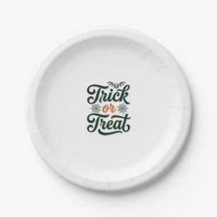 Vintage Trick Or Treat Halloween Typography Design Paper Plate