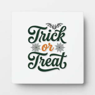 Vintage Trick Or Treat Halloween Typography Design Plaque