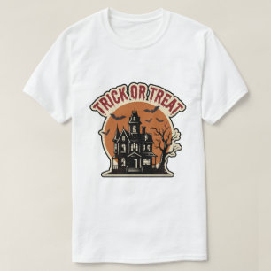 Vintage Trick Or Treat Haunted House Halloween Art T-Shirt