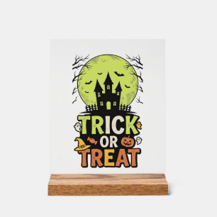 Vintage Trick or Treat Haunted House Halloween Des Acrylic Sign