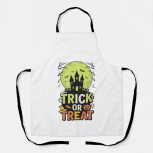 Vintage Trick or Treat Haunted House Halloween Des Apron