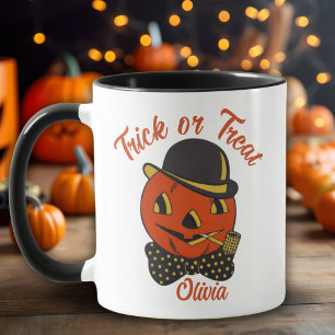 Vintage Trick or Treat Pumpkin Custom Halloween Mug