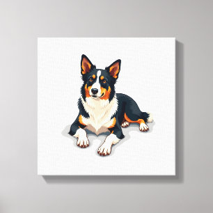 Vintage Tricolor Border Collie Portrait Dog Illust Canvas Print