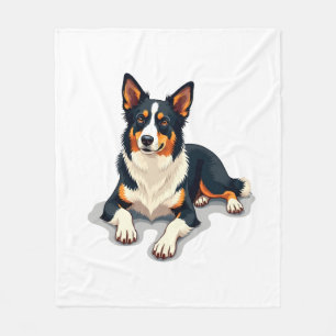 Vintage Tricolor Border Collie Portrait Dog Illust Fleece Blanket