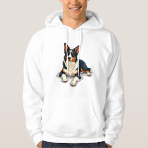 Vintage Tricolor Border Collie Portrait Dog Illust Hoodie