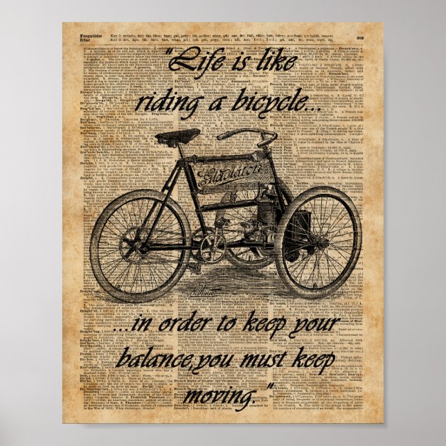 Vintage Tricycle Dictionary Art Bicycle Quote Poster (Front)