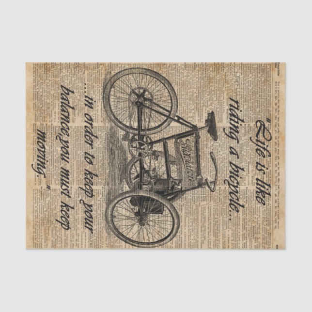 Vintage Tricycle Dictionary Art Bicycle Quote Tissue Paper (Front)