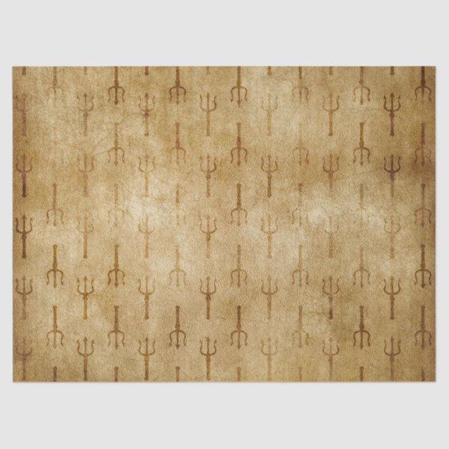 Vintage Tridents on Distressed Brown Decoupage Tissue Paper (Front)