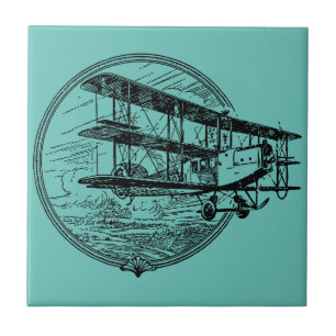 Vintage Triplane Drawing - Retro Aviation Art on Tile