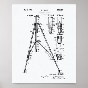 Vintage Tripod 1941 Patent Art - White Paper Poster