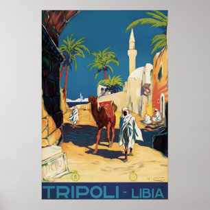 Vintage Tripoli Libya Travel Poster Print, Camel