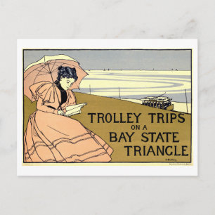 Vintage Trolley Trips on Bay State Triangle Postcard