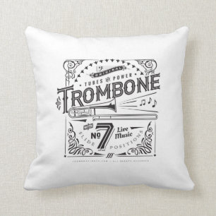 Vintage Trombone Throw Pillow