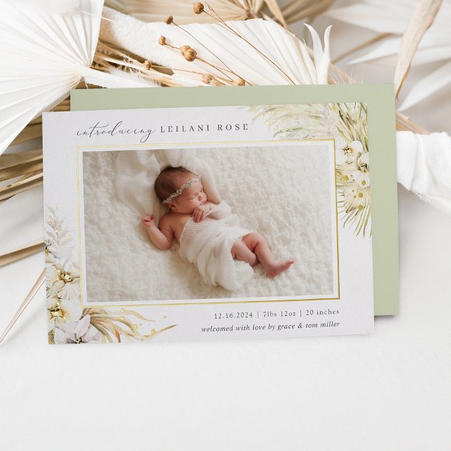 Vintage Tropic Boho Floral Foil Birth Announcement (Creator Uploaded)