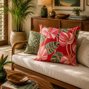 Vintage Tropical Anthurium Botanical Pattern Cushion