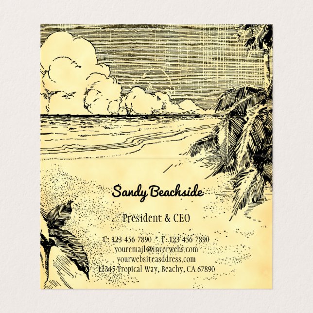 Vintage Tropical Beach Custom Folded Business Card (Inside Unfolded)
