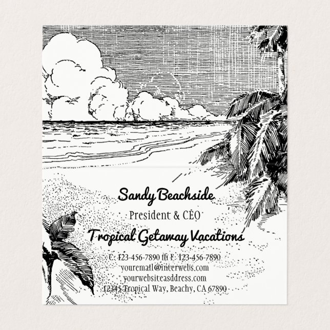 Vintage Tropical Beach Custom Folded Business Card (Inside Unfolded)