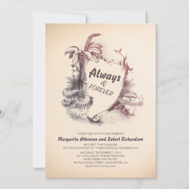 vintage tropical beach | destination wedding invitation (Front)