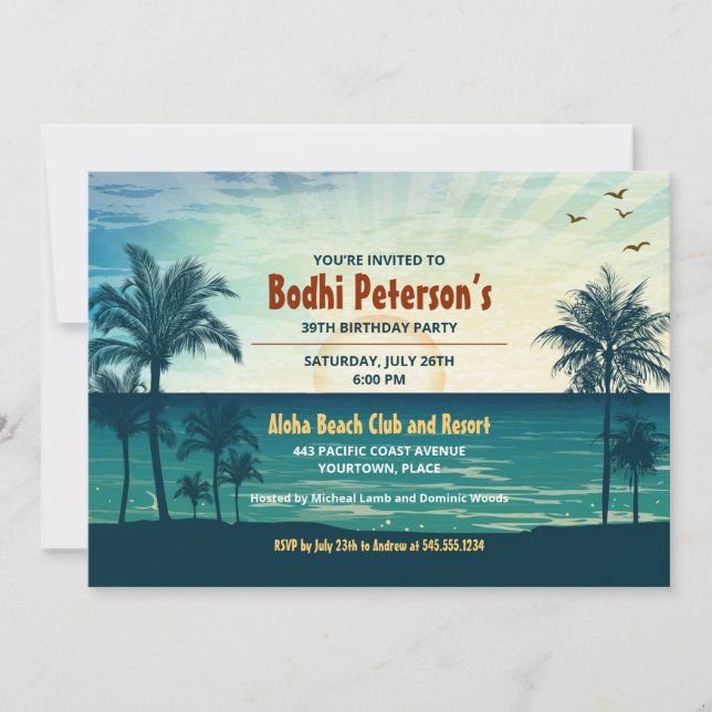 Vintage Tropical Beach Party Invitation (Front)