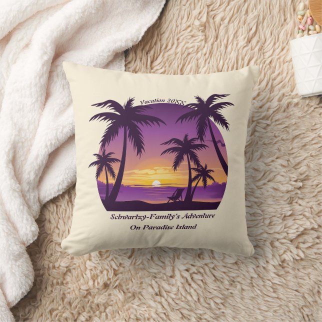 Vintage Tropical Beach Summer Sunset Palm Tree Cushion (Blanket)