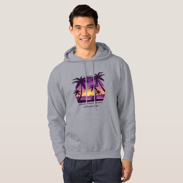 Vintage Tropical Beach Summer Sunset Palm Tree Hoodie (Front Full)