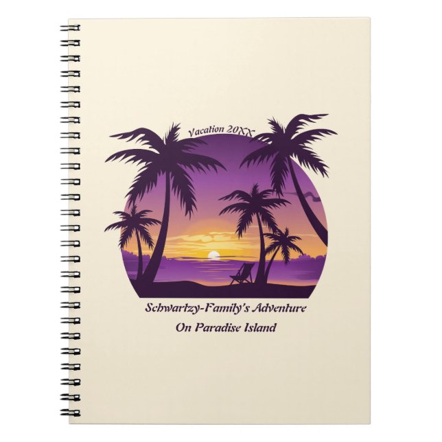 Vintage Tropical Beach Summer Sunset Palm Tree Notebook (Front)