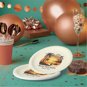 Vintage Tropical Beach Summer Sunset Palm Tree Paper Plate