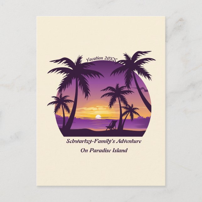 Vintage Tropical Beach Summer Sunset Palm Tree Postcard (Front)