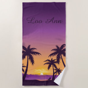 Vintage Tropical Beach Summer Sunset Palm Tree Towel