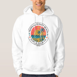 Vintage Tropical Beach Sunset Badge Retro Summer V Hoodie